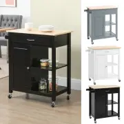 HOMCOM Kitchen Trolley, Wood Top Utility Cart on Wheels with Drawer