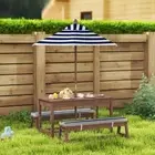 Qaba Kids Picnic Table, Wooden Table & Bench Set w Cushions, Umbrella, Blue