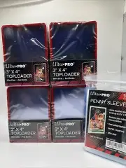 Ultra Pro 3X4 RED BORDER Toploaders 35pt 4 Packs of 25 AND 100 SLEEVES
