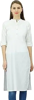 [Phagun] Cotton Plain Kurti Tunic Mandarin Collar Ethnic Casual Kurta Blouse