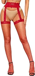 [RSLOVE] Fishnet Stockings for Women - Lace Top Thigh High Stockings Suspender Pantyhose with Antiskid Silicone