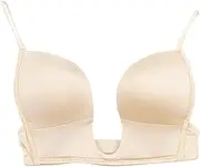 Women Soft Undershirt Women Back Beauty Underwear Bra Casual Vest Bra Low Back Bras Seamless Wireless Triangle Strappy Low Cut Open Back Bras (Beige, 80B)