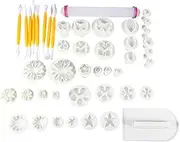 Fondant Tools Kit 46 Pcs Fondant Tools Cutter Decorating Kit Plastic Flower Fondant Cake Sugarcraft Decorating Kit Cookie Mould Icing Plunger Tool, White