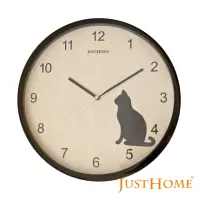 在飛比找momo購物網優惠-【Just Home】木紋貓咪靜音圓形壁鐘32cm(台灣製造