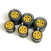1/64 CUSTOM WHEELS RUBBER YELLOW 5 SPOKE TIRES 3 SETS 1/64 SIZE 10/13 GASSER