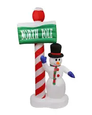 Northlight 6' Inflatable Lighted Snowman with in North Pole in Sign Christmas Yard Decor