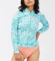 Billabong Perky Spy 2MM Wet Suit Zip Up Top In Turquoise Tropical Leaf Sz 4 New