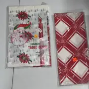 Vintage "Santa Snow Poinsettia" Plastic Christmas Table Cloth, 54" x 72" New!!