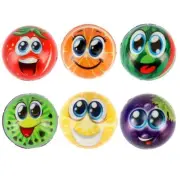 6PK Squeeze Me Smiley Fruit Stress Relief Ball Foam Hand Soft Assorted Designs