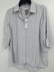 Chico's Dot Print Pleated Sleeve Button Front Shirt Top Sz 1 Small