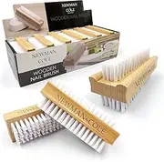 Wooden Nail Brush, Double-Sided Plastic Bristle Nail Scrubbing Brush (3 Count)