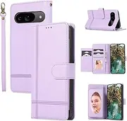 YocoverTech for Google Pixel 9 5G Case,for Pixel 9 Pro 5G Wallet Case[5 Card Slots+a Pocket+Mirror] PU Leather Folio Flip Magnetic Cover-Purple