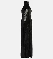 [The New Arrivals Ilkyaz Ozel] The New Arrivals Ilkyaz Ozel Sequined cutout halterneck gown AU 14 black