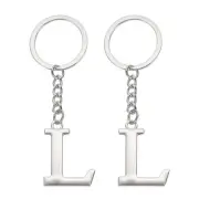 2Pcs Initial Letter Keychain Letter A-Z Keychain L Pendant Key Ring Silver