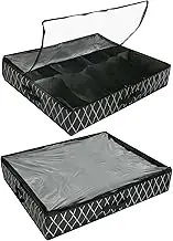 2Pcs Under Bed Shoe Organizer with Zipper Lid Foldable Shoe Box Container 12 Pairs Shoe Storage Bin 30x24x6inch Stackable Space Saving Clear Cover Shoe Holder