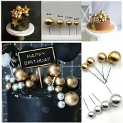 20X Golden Balls Cake Toppers Wedding Party Birthday Cupcake Dessert Decoration