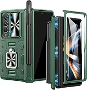 [Caka] for Samsung Galaxy Z Fold 4 Case, Galaxy Z Fold 4 Case with S Pen Holder & Hinge Protection, Kickstand & Camera Cover with Built-in 360°Rotate Ring Stand Protective Case for Z Fold 4-Green