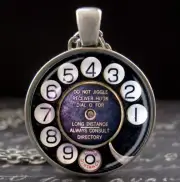 Vintage Black Rotary Phone Dial Necklace Nostalgic MCM Era Art Jewelry Pendant