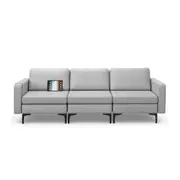 Costway 3-Seat Sofa Bed Fabric Lounge Sofa w/Type-C & USB Charging Port Upholstered Couch Living Bedroom
