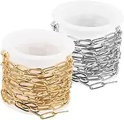 KALLORY 2pcs Paper Clip Chain Permanent Chain Bracelet Chains for Jewelry Making Paperclip Necklace DIY Jewelry DIY Necklace Paperclip Chain Gold Decor Craft Chain Stainless Steel