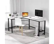 Advwin L-Shaped Computer Desk Office Corner Desk with Laptop Stand Study Table Workstation White