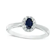 Oval Lab-Created Blue and White Sapphire Frame Ring in Solid 10K White Gold
