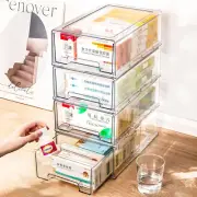 4 Pack Clear Drawer Plastic Stackable Storage Box Bins Organizer，Medicine Contai