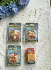 SET OF 4 Brain Teaser 3-D Wooden Puzzles Children or adults New Free Shipping