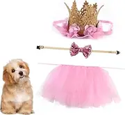 Happyyami 3pcs Pet Cosplay Costume Set Dress Bow Tie Headdress for Dogs Puppies for Birthday Parties Special Occasions Stylish Pet Clothing Accessories