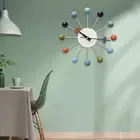 Nordic Wood Ball Wall Clock Silent Clock Battery Operated 13 inch Multicolor