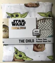 Star Wars The Mandalorian ‘The Child’ 3 Piece Twin Size Flannel Sheet Set - NEW