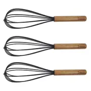 3PK Bialetti St.Clare Silicone Whisk w/ Acacia Handle Egg Beater Utensil Black