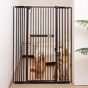 No Pawblems 140 CM Extra Tall Pet Gate, 76-112.7 CM Wide Dog Gates for Doorways & Stairs, Metal Auto Close Cat Gate, Pressure Mounted Dog Gate, NO Tools Needed NO Drilling, Black