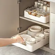 weykings Pull Out Cabinet Organizer Fixed with Adhesive Nano Film, Heavy Duty Slide Out Pantry Shelves, Holds Cutlery, Spice Bottles, Sliding Drawer Storage Rack for Kitchen, Home (12.2'' Width)…