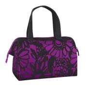 THERMOS Fashion 6 Can Mini Insulated Lunch Duffle Cooler Bag Black/Purple Flower