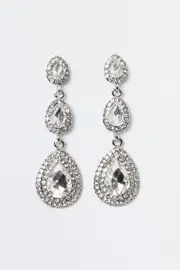 Silver Crystal Drop Earrings