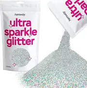 Hemway Premium Ultra Sparkle Glitter Multi Purpose Metallic Flake for Arts Crafts Nails Cosmetics Resin Festival Face Hair - Silver Holographic - Ultrafine (1/128" 0.008" 0.2mm) 100g / 3.5oz