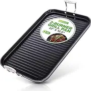 NutriChef Nonstick Stove Top Grill Pan - PTFE/PFOA/PFOS Free Need Two Burners 20" x 13" Hard-Anodized Non Stick Grill & Griddle Pan - Kitchen Cookware, Dishwasher Safe NCGRP59