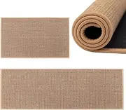 2Pcs Non Slip Absorbent Kitchen Mat, 17"x30"+17"x59" Kitchen Rugs and Mats，Kitchen Floor Mats for Front of Sink, Laundry Room, Hallway(Color:Beige)