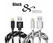 2PCS Nylon Braided Tiger Design USB-A to Lightning 2m/6ft Charging Cable Charger Cord for Apple iPhone 14 13 12 11 iPad - Black/Silver
