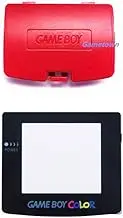 Replacement Class Screen Lens Cover & Battery Cover Door Lid Case for Gameboy Color GBC System Red
