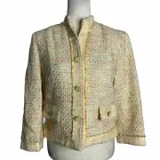 Vintage 90s Boucle Blazer Jacket 8 Yellow Snap Front High Collar ECI New York