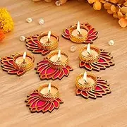 Tied Ribbons Lotus Tealight Candle Holder | Set of 7 | Tealight Holder for Diwali Decoration, Indian Decorations Home, Tealight Diya for Diwali, Pooja, Mandir, Temple, Ganesh Chaturthi Decoration
