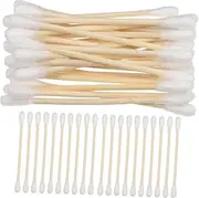 Anneome 100 Pack Dual-ended Bamboo Cotton Swabs Gentle Ear Cleaning Makeup Applicator Detailing Swabs Soft Portable for Travel Home Use