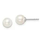 Sterling Silver Madi K Rhodium-Plated 6-7mm White Round Freshwater Cultured Pearl Children'S Stud Earrings