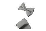 Mens Quality Silver Plain Bow Tie & Matching Pocket Square Set