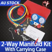 R134a R410a R22 R404a HVAC A/C Manifold Gauges Set Refrigerant Kit 5Feet Vacuum