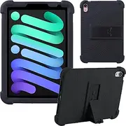 SeZhuoL for iPad Mini 7 Case (A17 Pro,2024), Shockproof Soft Silicone Tablet Cover with PC Stand for iPad Mini 7 8.3‘’Cover(Black)