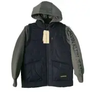 Calvin Klein Jeans CK Hooded Jacket Size L 14/16 Navy / Gray NWT