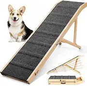 Dog Ramp for Bed, 64" Long Foldable Pet Ramp for Small Large Dogs, Dog Ramps for High Beds Car, High Traction with Platform 6 Adjustable Heights 24" to 30" Up to 220LBS Black